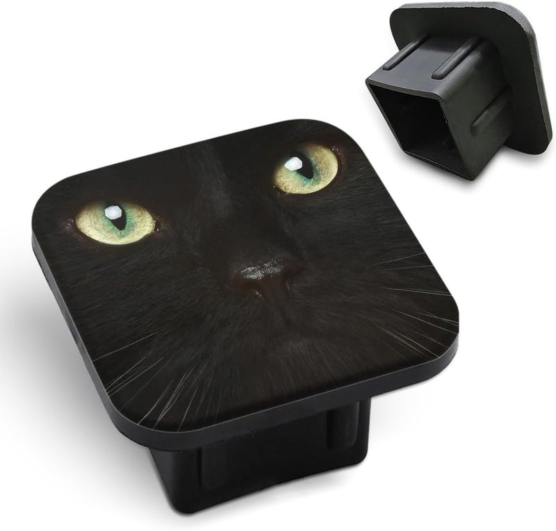 Tnomchey Black Cat Receiver Cover Hitch Plugs Green Evil Eyes Pet Kitten Face Watching Dark Hunting Rubber Receiver Tube Hitch Plug Car Exterior Accessories Fits for Pickup Trucks Cars - Image 1